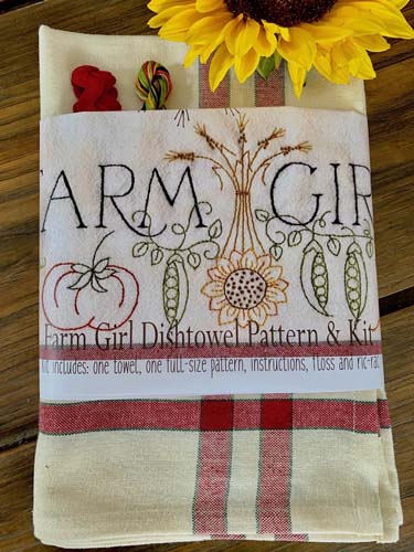 Bareroots - Farm Girl - Embroidery Dishtowel Kit - incl. towel, floss & ric-rac