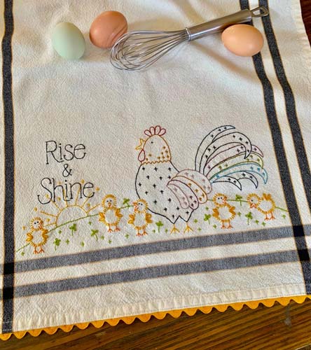 Bareroots - Rise and Shine - Embroidery Dishtowel Kit - incl towel, floss