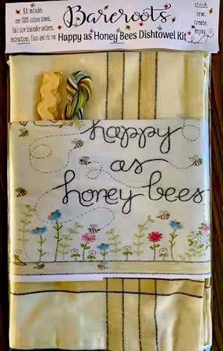 Bareroots - Happy as Honeybees - Embroidery Dishtowel Kit - incl towel, floss