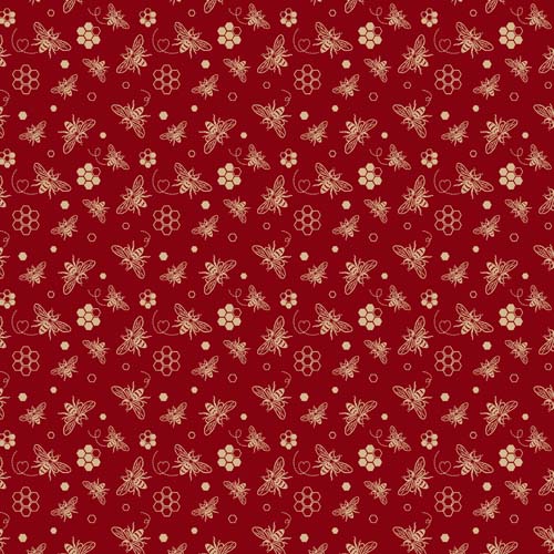 KSNB-2024 - Bee Happy - Dark Red - ecru bees on red