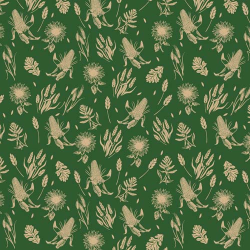 KSNB-2024 - Garden Toile -Green - ecru corn, wheat & flowers on green