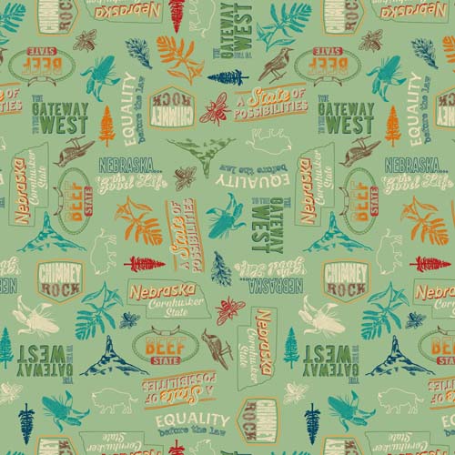 KSNB-2024 - Nebraska Words -Sage - multicolored Nebraska themed words