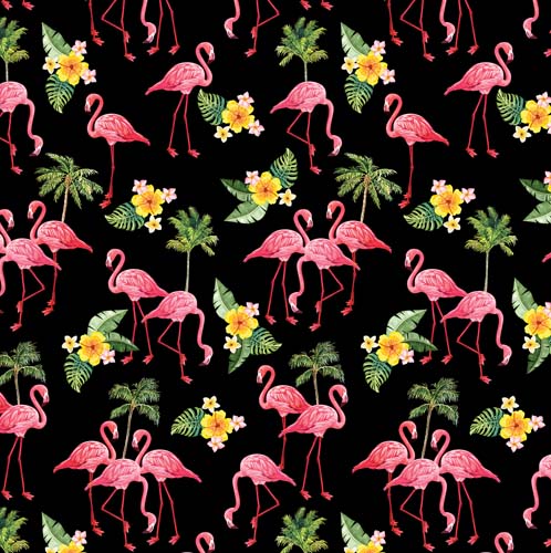 Paradise Awaits - Flamingo Paradise - Black - flamingos & palm trees on black