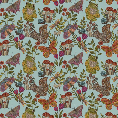 Small Wonders - Butterflies &Mushrooms - Lt. Teal -butterflies, squirrels, etc