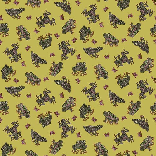 Small Wonders - Frog Wonders - Lime - tossed frogs on yellow green