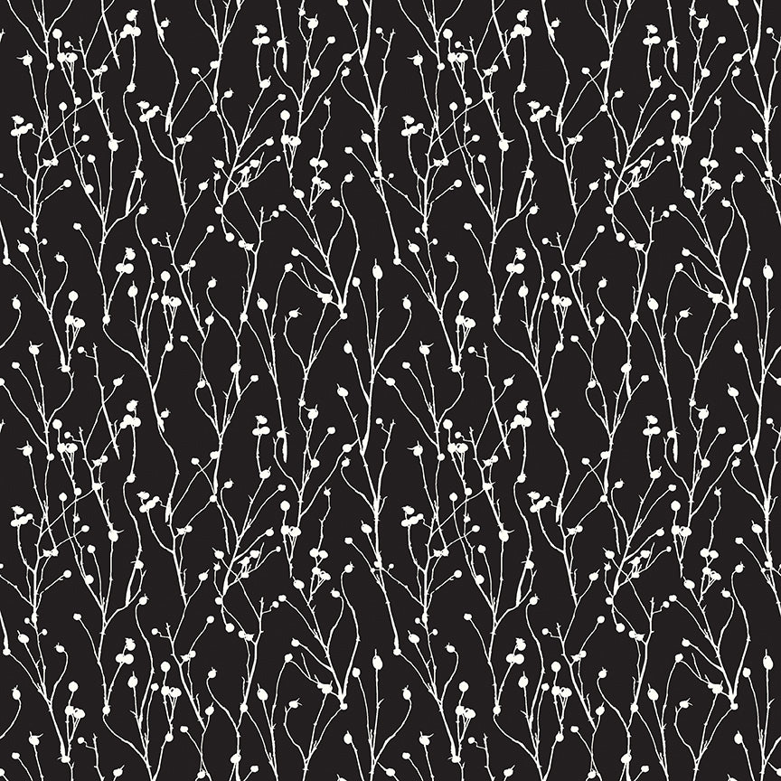 Classic Castkata - Twigs - Black - Thin white twigs and berries on black
