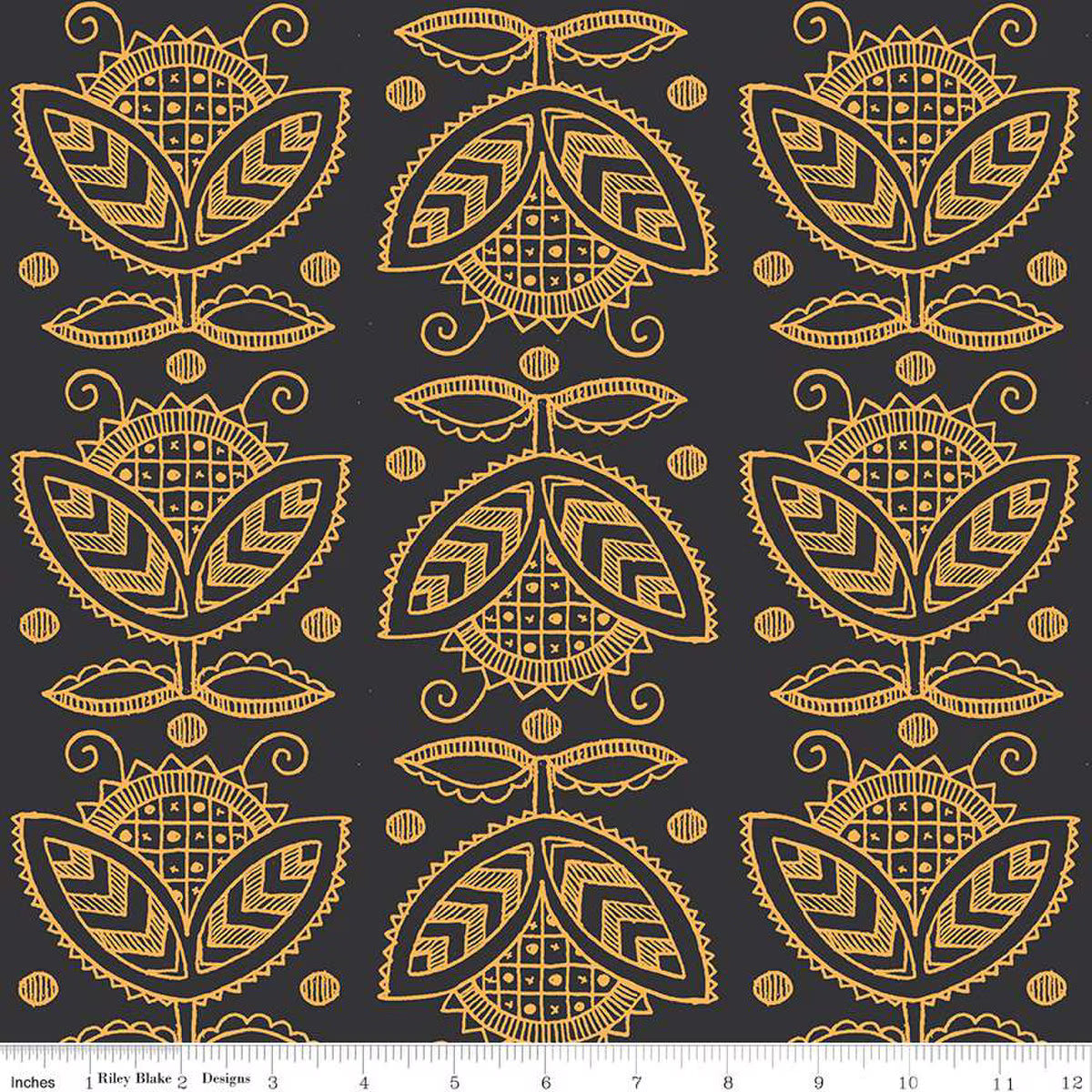 Costume Maker's Act II - Thistle - Black - orange flowers on black