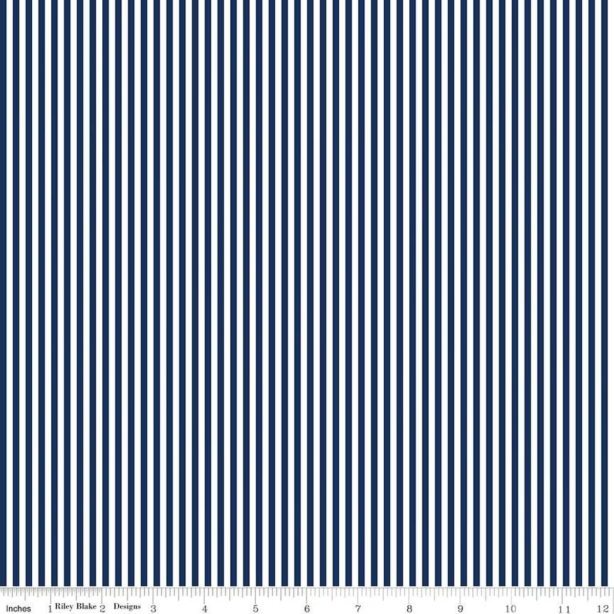 Stripe - 1/8 Inch - Navy & White  - dark blue and white stripes