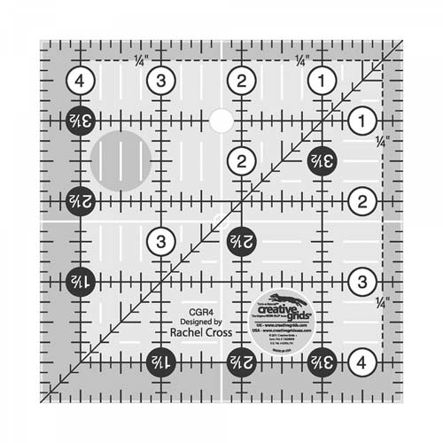 Creative Grids-Non-Slip Ruler -4.5 x 4.5 inch ruler, 4-1/2 x 4-1/2 inch sq CGR4