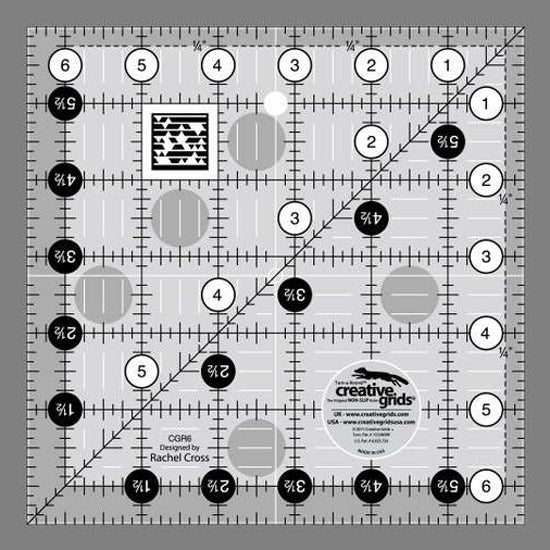 Creative Grids non-slip ruler -6.5 x 6.5" square ruler-CGR6