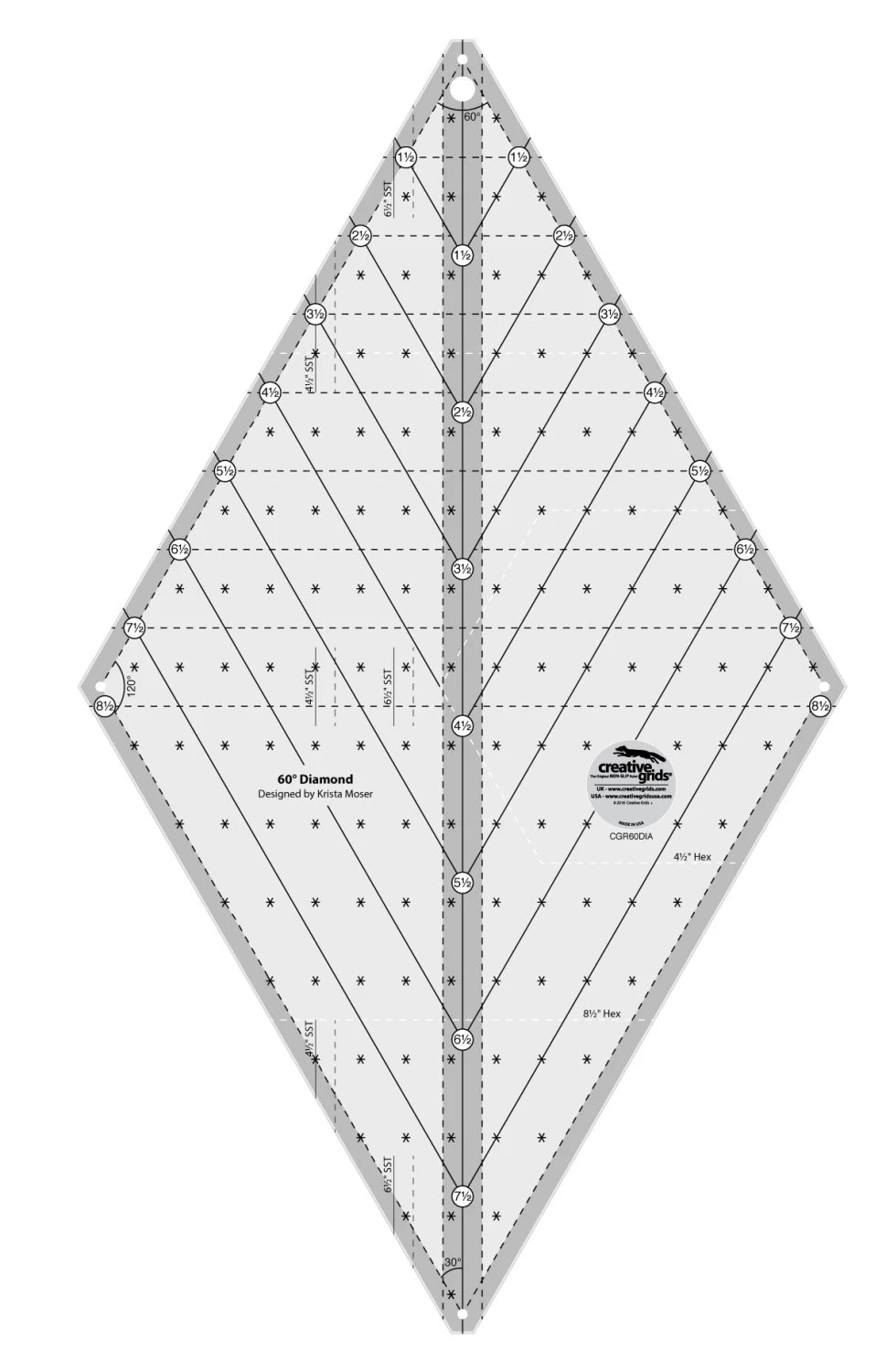 Quilting ruler with grid lines on a white background