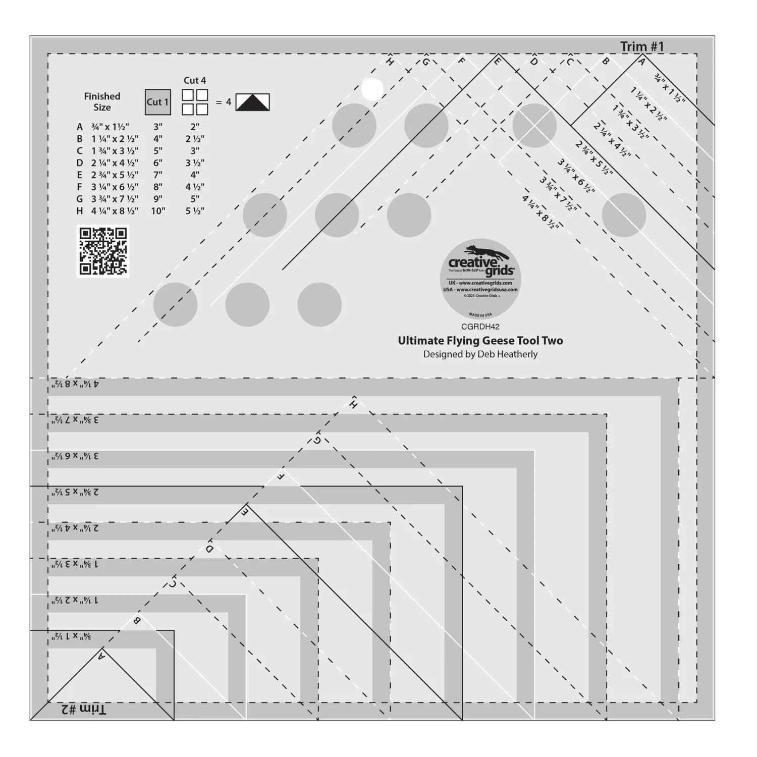 Creative Grids non-slip ruler - Ultimate Flying Geese Tool Two - CGRDH42