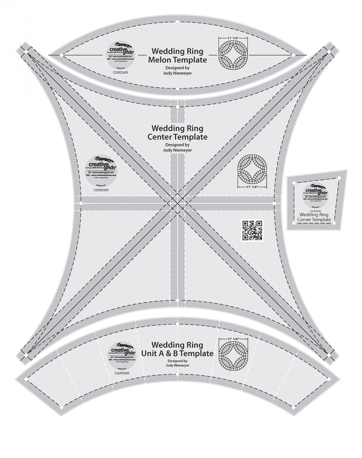 Creative Grids non-slip Double Wedding Ring Templates-CGRDWR-4 pcs. Templates