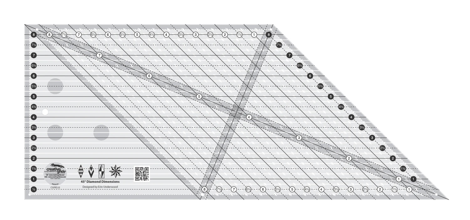 Creative Grids non-slip ruler45 degree diamond dimensions ruler