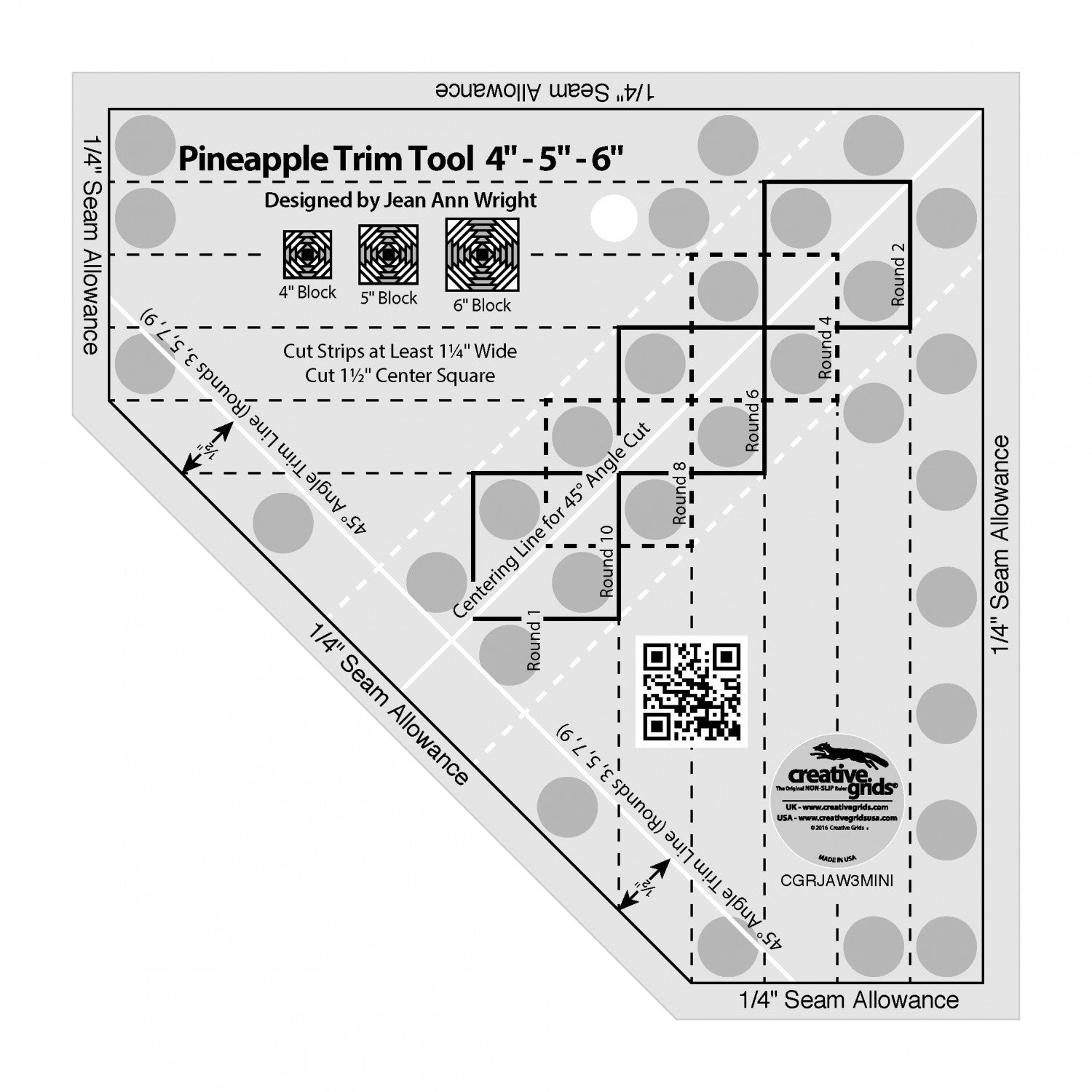 Creative Grids - Non-Slip Pineapple Trim Tool Mini-4" 5" or 6" Finished Pi