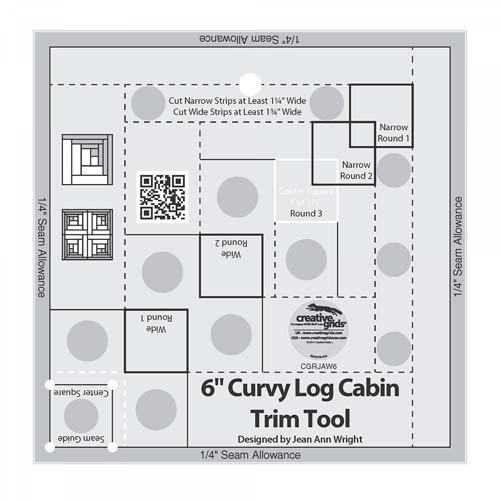 Creative Grids non-slip 6" Curvy Log Cabin Trim Tool Ruler #CGRJAW6