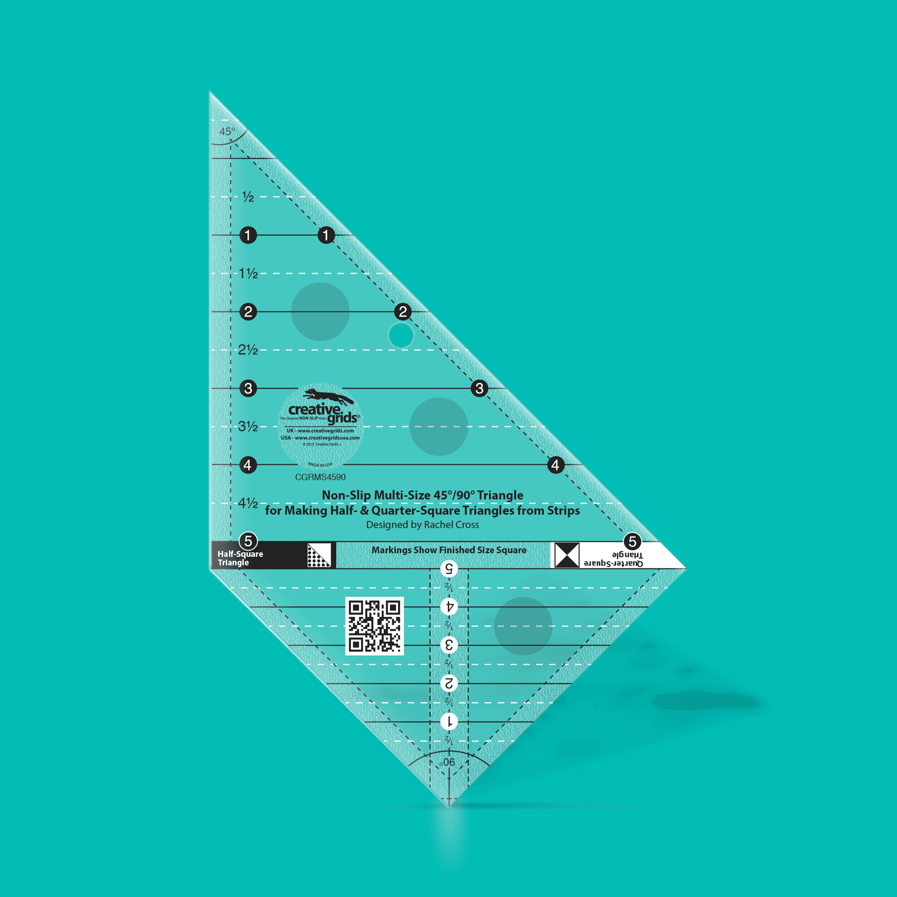 Creative Grids non-slip ruler - Multi-size 45/90 degree triangle - Rachel Cross