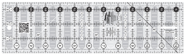Creative Grids Non-Slip Quick Trim Ruler-3.5 x 12.5 inch, 3 1/2 x 12 1/2"-CGRM