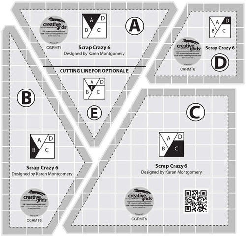 Creative Grids Non-Slip Scrap Crazy 6-4 templates pieces for rotary cutting. S