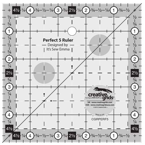 Creative Grids non-slip ruler- 5" x 5" CGRPERF5 by It's Sew Emma, Perfect 5