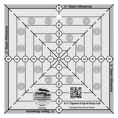 Creative Grids non-slip ruler -Square It Up & Fussy Cut Rulr-6 1/2" Square-CGRS