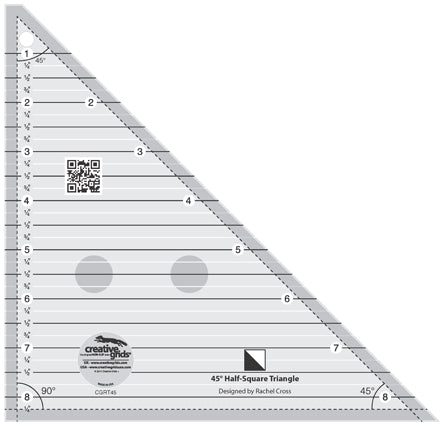 Creative Grids Non-Slip 8.5 inch 45 degree Half-Square Triangle #CGRT45 4-1/2