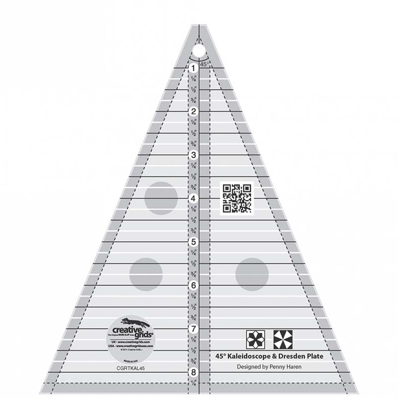 Creative Grids non-slip ruler -45 degree Kaleidoscope & Dresden Plate Ruler #CG