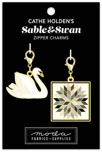Cathe Holden's Sable & Swan zipper charms -  white swan & quilt block CH167