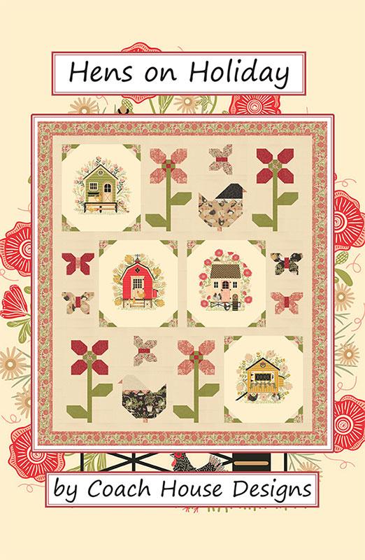Hens on Holiday pattern -61x73 lap quilt - Coach House Designs