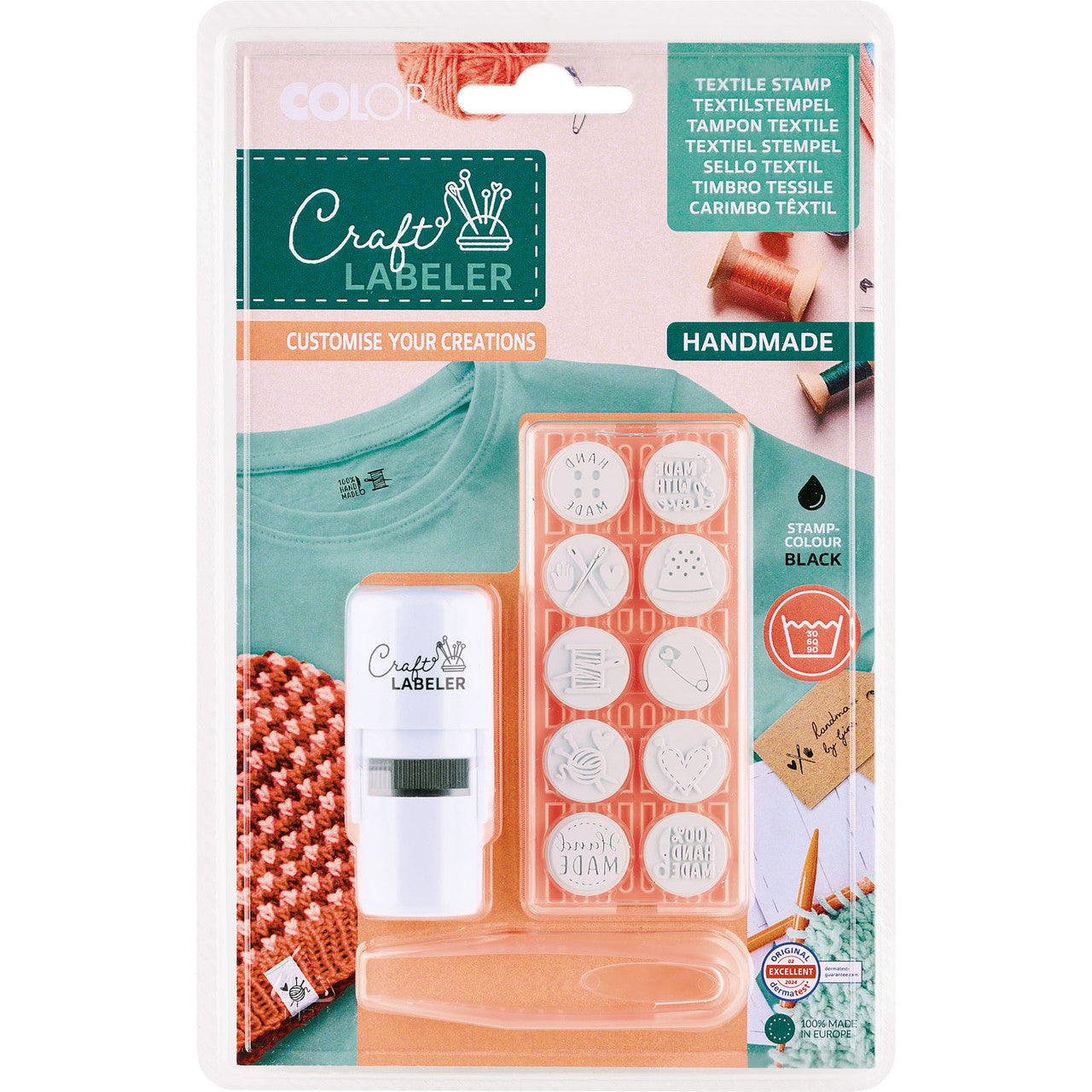 Craft Labeler - Handmade - textile stamp  - black ink with 10 stamps