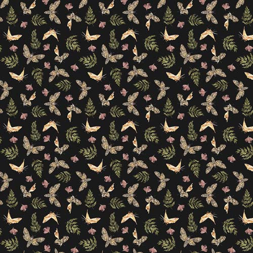 Night Whispers - Moths - Black - tossed moths & ferns on black