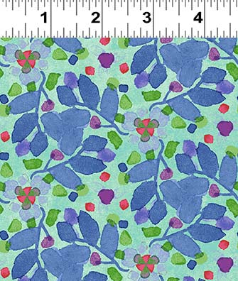 Painted Patchwork - Kaleidoscope - Light Aqua - blue foliage on aqua