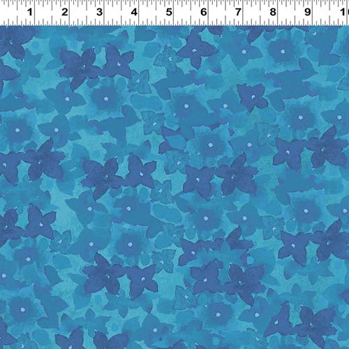 Painted Patchwork - Violets - Denim - dark blue flowers on bright blue