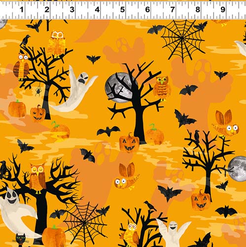 Haunted Hollow - Spooky Forest - Orange - black trees, ghosts,etc. on orange