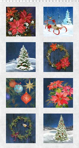 Winter's Eve - Digital Christmas Blocks PANEL 24" - Mist Gray - 8 9" blocks