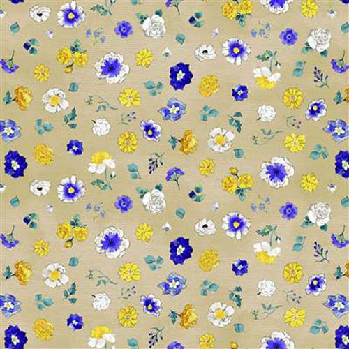 Faith -Digital Tossed Flowers- - Khaki - Tossed flowers on khaki