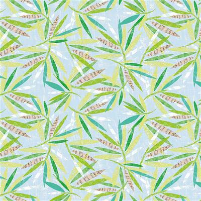 Jungle Drums - Leaves - light denim - green/tan leaves on light blue