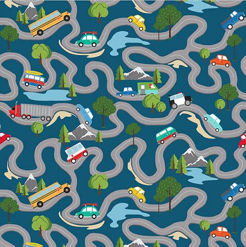 Beep Beep! - Winding Road - Dark Sky - cars & trucks on road on dk blue