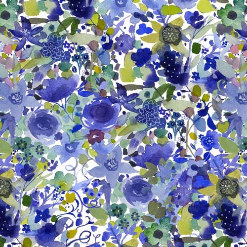 Blue Meadow - Botanical Wall - Multi - packed blue watercolor floral