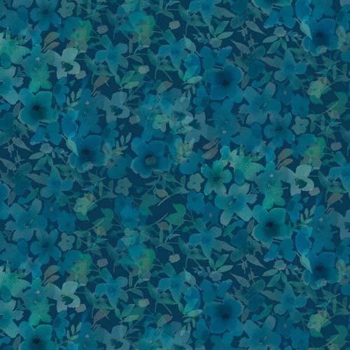 Blue Meadow - Flower Fancy - Dark Teal - teal flowers on dark teal blue