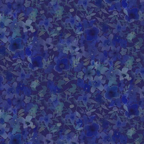 Blue Meadow - Flower Fancy - Dark Purple - blue flowers on dark purple