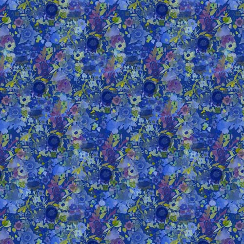 Blue Meadow - Night Bloom - Dark Royal Blue - smaller floral on dk blue