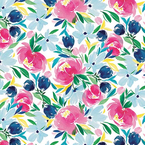Emily - Happy Floral - Multi - pink & blue floral on white