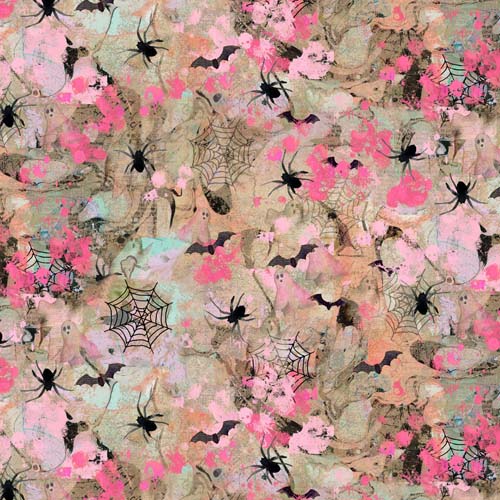 Faboolous - Spiders & Bats - Multi - Spiders, bats & ghosts on pink & tan