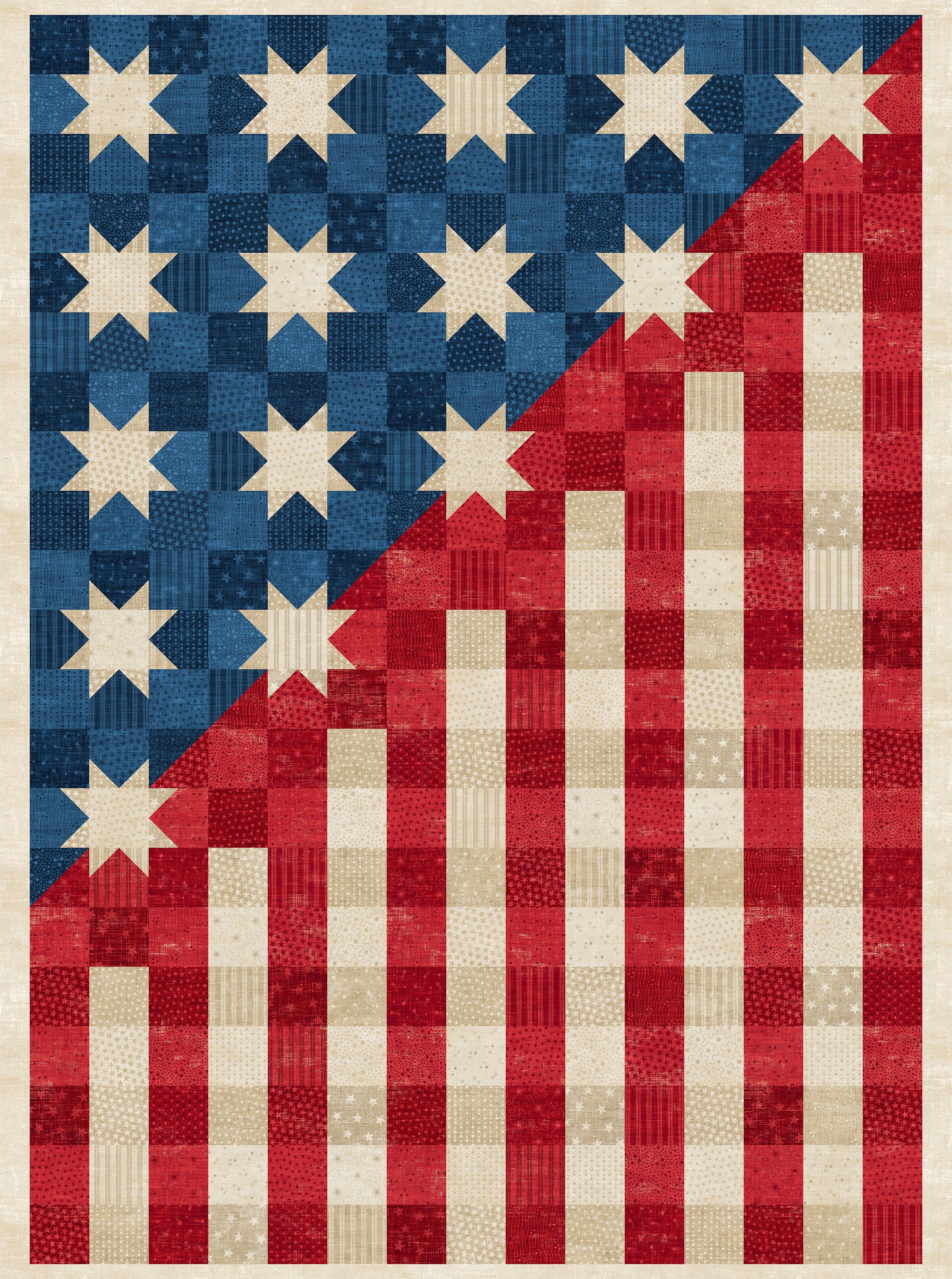 American Heartland - 7/8yd. PANEL - Old Glory - stars & stripes patchwork