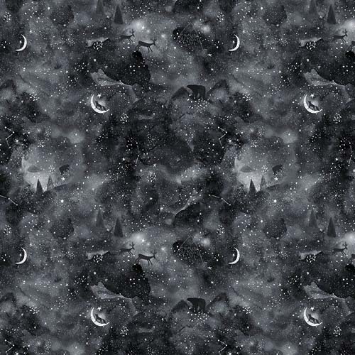 Moonflower - Stellar - Tonal night scene with bear, deer, and coyote traveling i