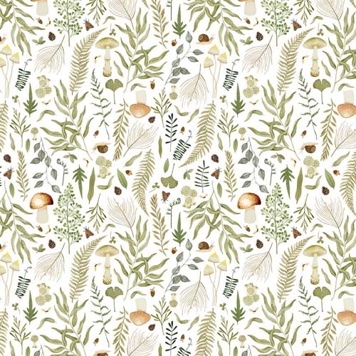 Moonflower - Verdure - White - Forest mushrooms, insects & leaves on white