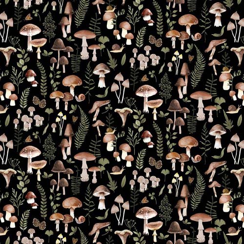 Moonflower - Shitake Happens - Midnight - Mushrooms & different leaves on black