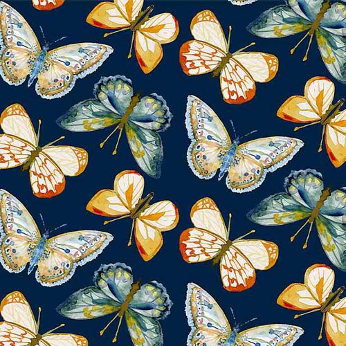 Meant to Bee - Butterflies - Multi - blue and yellow butterflies on navy