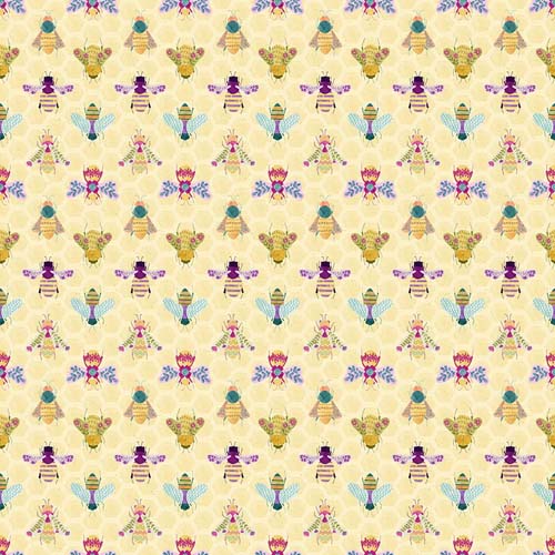 Curious Garden - Bee Curious - Limelight - Rows of decorative bees on yellow